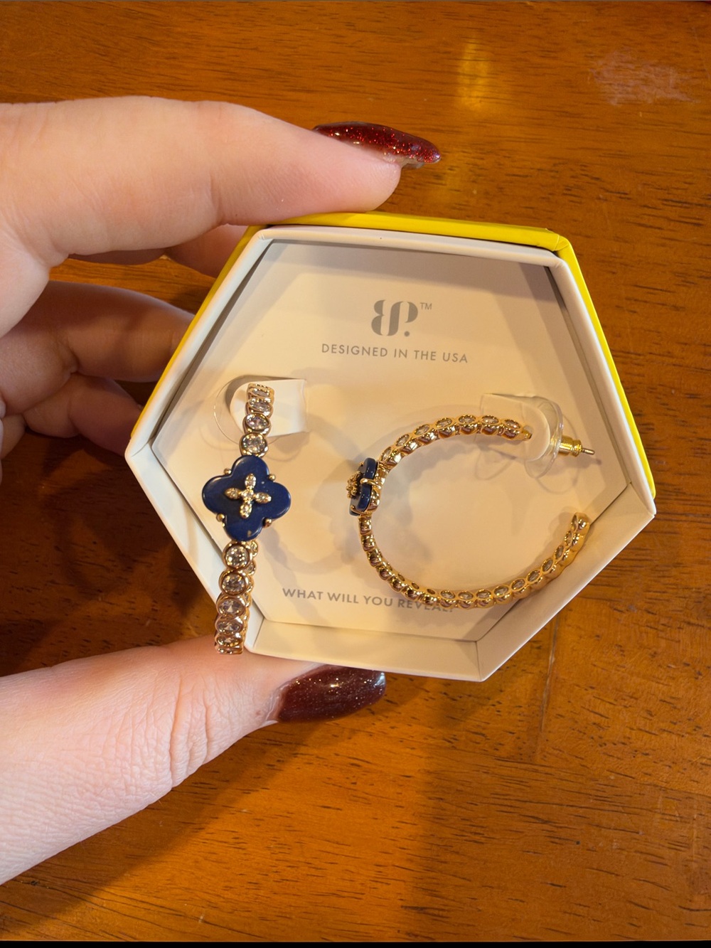 Gold and Navy Clover Enamel Hoop Earrings by Bomb Party